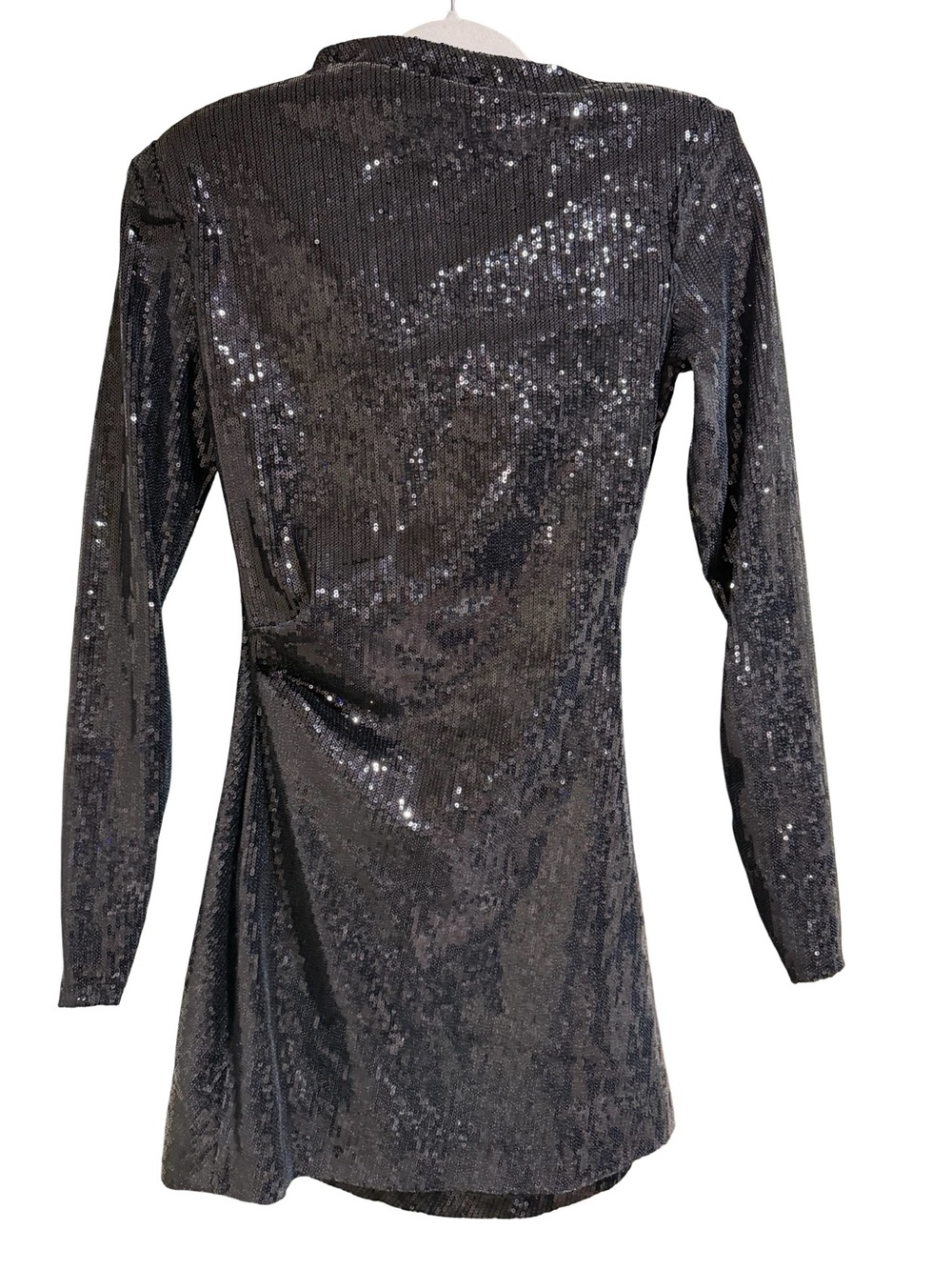 🖤 Zara Draped Sequin Mini Dress with Shoulder Pads Size Small - Picture 8 of 12